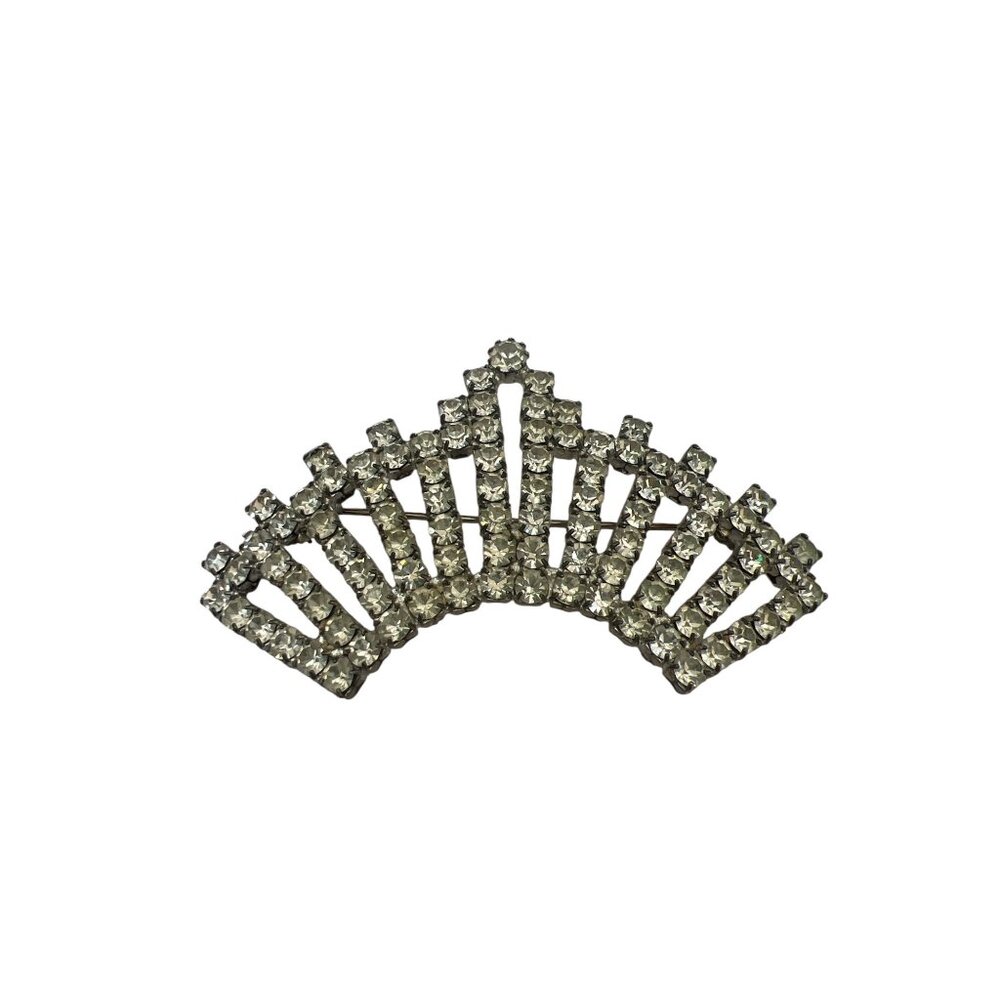 Vintage Rhinestone Fan-Shaped Brooch Pin - Picture 1 of 4
